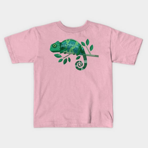 Funny Chameleon Kids T-Shirt by Happy Art Designs